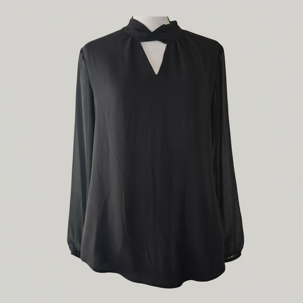 White House Black Market Black Twist-Neck Blouse – Size 4